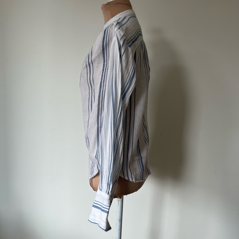 Frame Denim Button Up Gauze Cotton White Stripe Blue Long Sleeve Blouse EUC XS - Picture 5 of 11